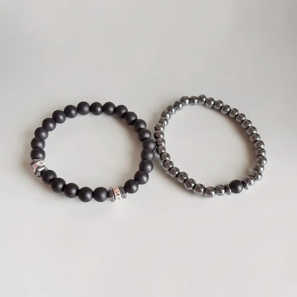 2pc Stone Bead Men Bracelet Set